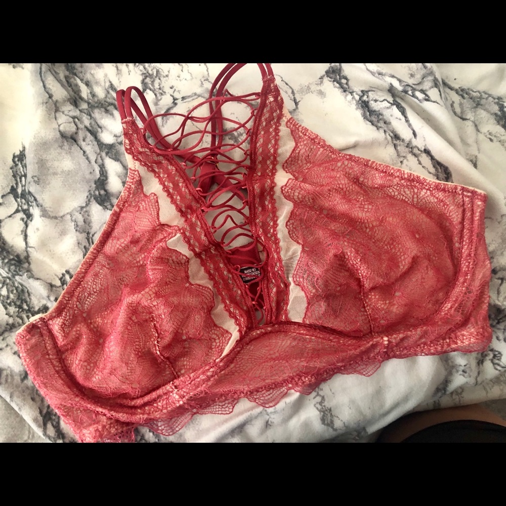 Victoria’s Secret High Neck Bralette Light Red Lace Up